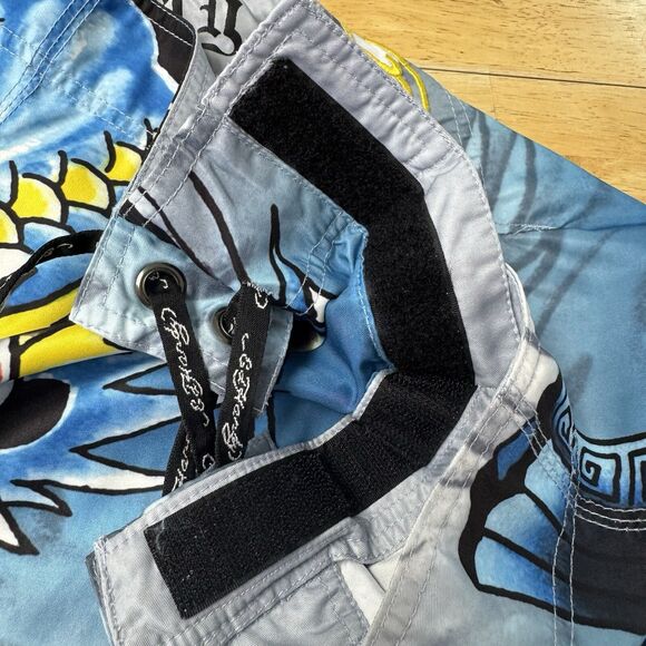 Ed Hardy Alive Christian Audigier Blue Board Shorts Dragon Dagger Swim Trunks 30 - Picture 10 of 15